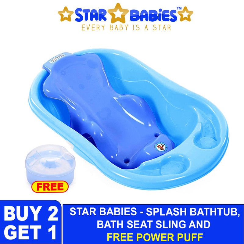 Star Babies - Sunbaby Splash Bathtub, Baby Sling With Powder Puff - Blue