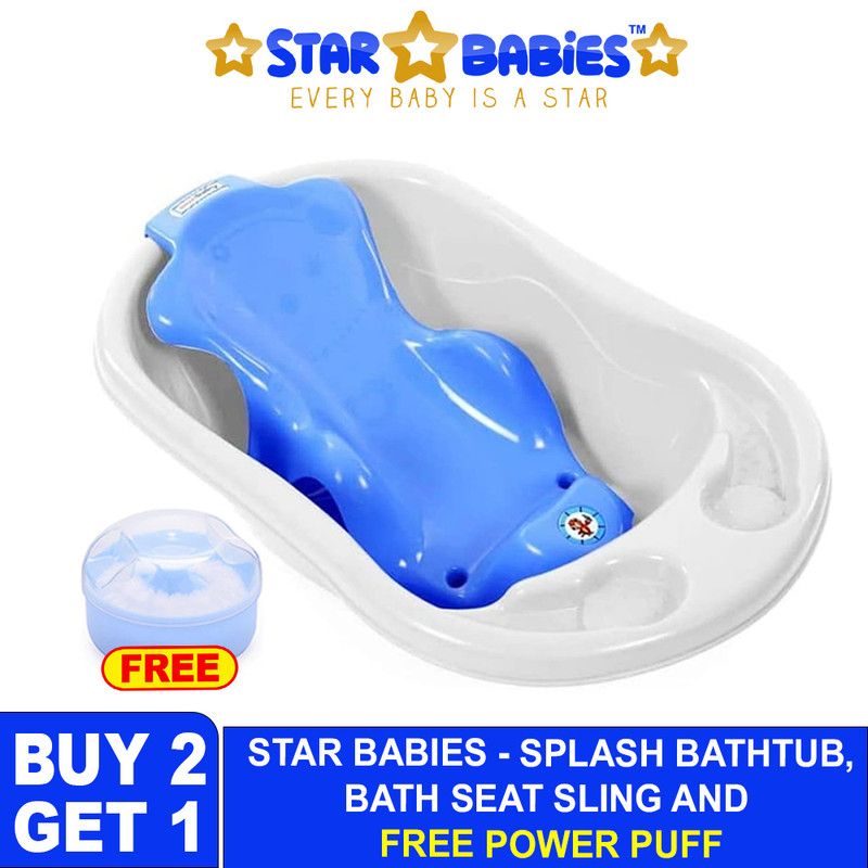 Star Babies - Sunbaby Splash Bathtub And Baby Sling With Powder Puff - Blue/White