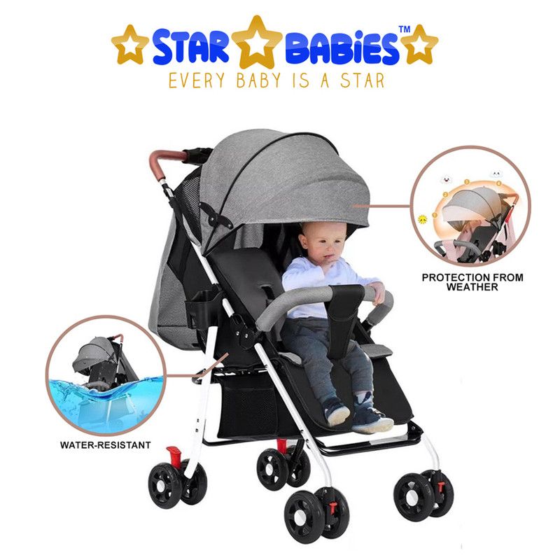 Star Babies - Lightweight Portable Infant Stroller With Free 25-pcs Disposable Breast Pad - Grey