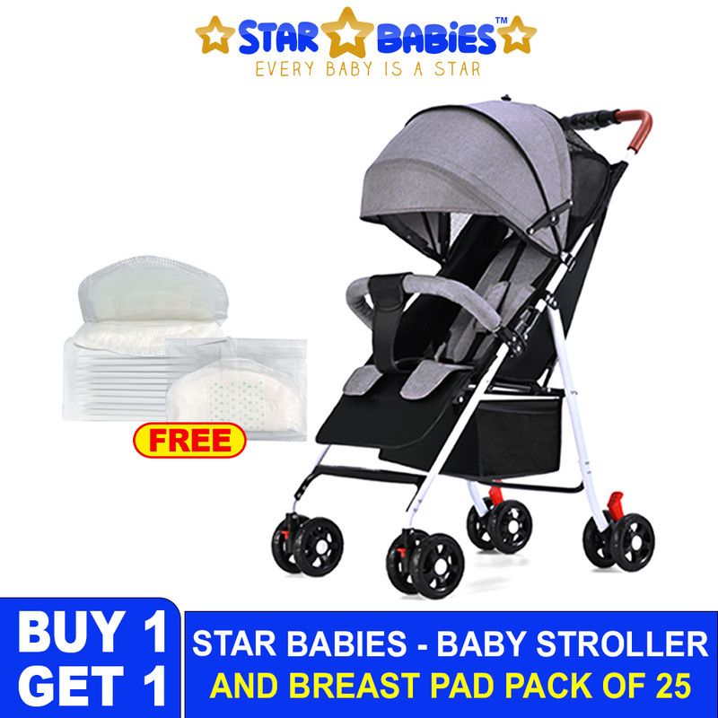 Star Babies - Lightweight Portable Infant Stroller With Free 25-pcs Disposable Breast Pad - Grey