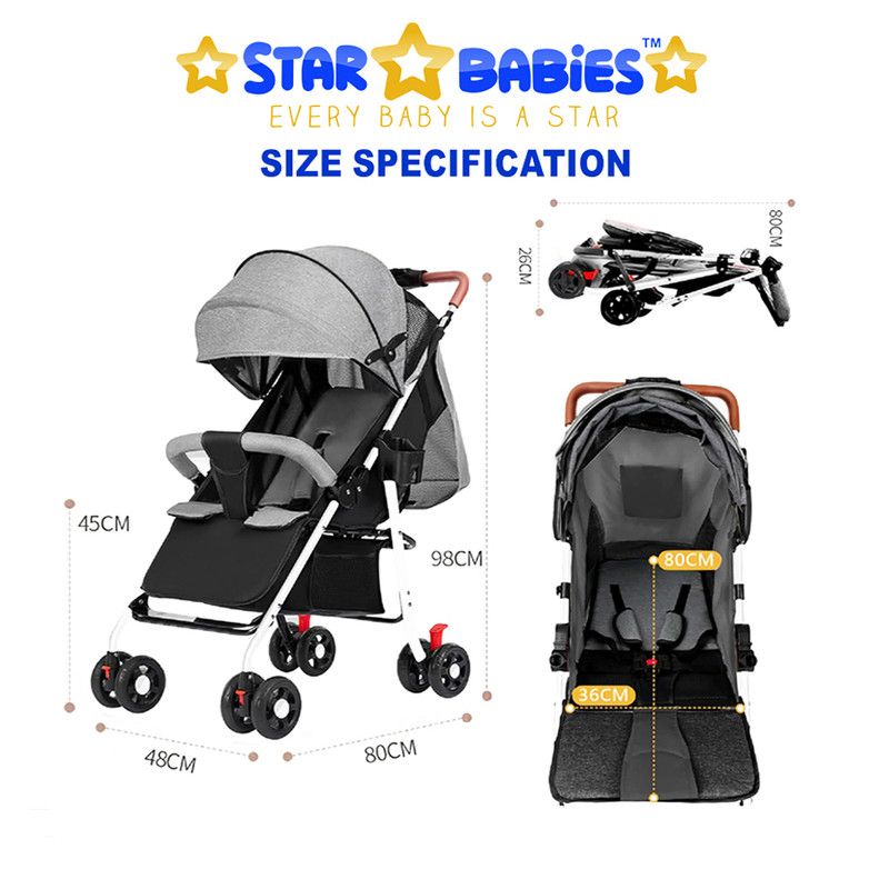 Star Babies - Lightweight Portable Infant Stroller With Free 25-pcs Disposable Breast Pad - Grey