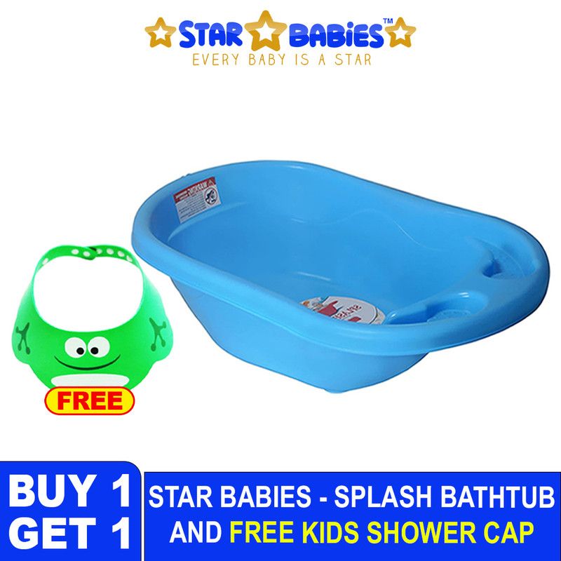 Star Babies - Sunbaby Splash Bath Tub With Kids Shower Cap - Blue/Green