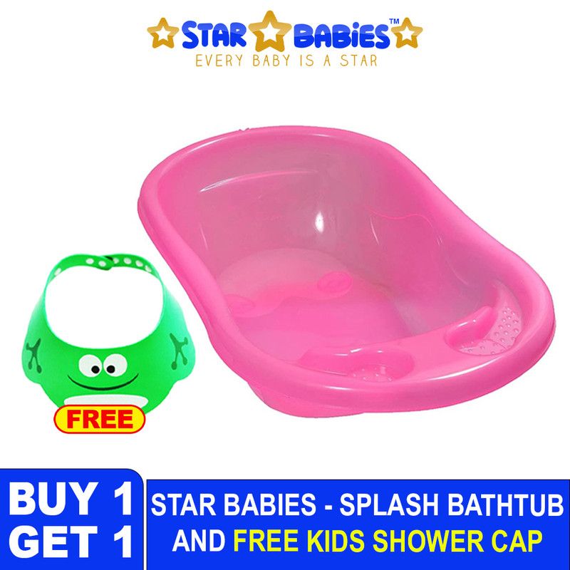 Star Babies - Sunbaby Splash Bath Tub With Kids Shower Cap - PInk/Green