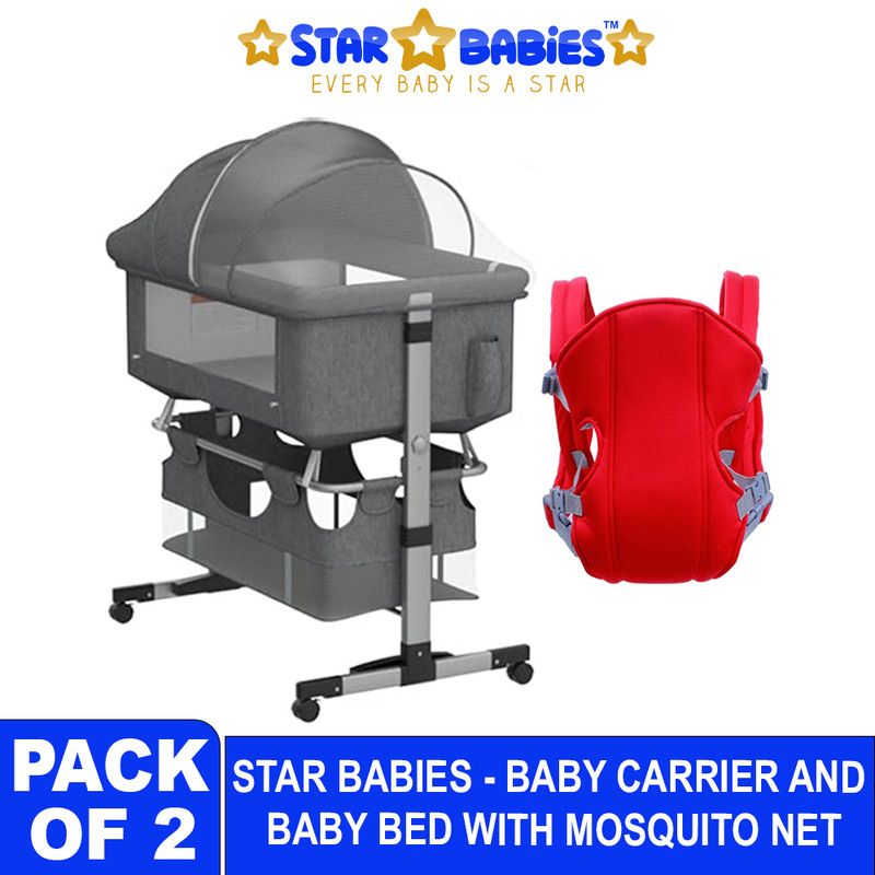 Star Babies - 3-In-1 Baby Bed With Baby Carrier - Grey/Red