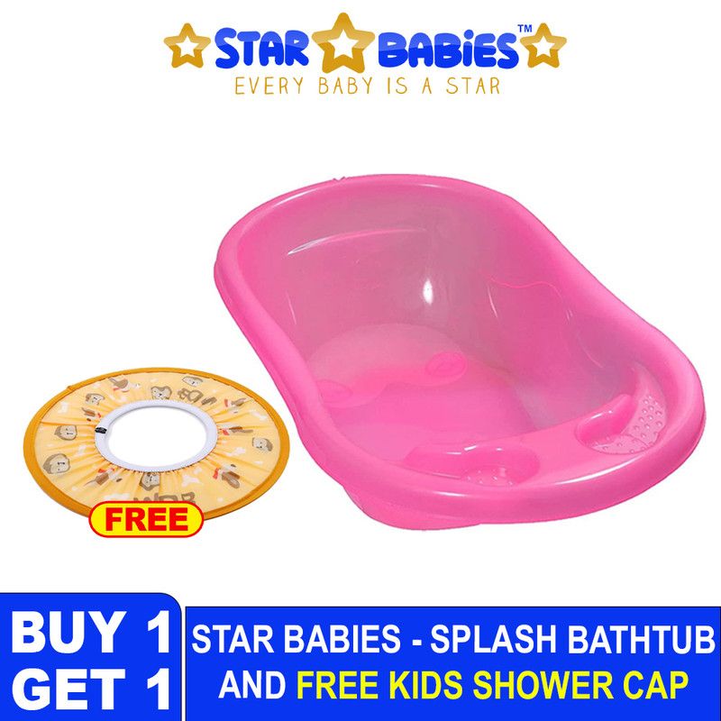 Star Babies - Sunbaby Splash Bath Tub With Kids Shower Cap - Pink/Orange