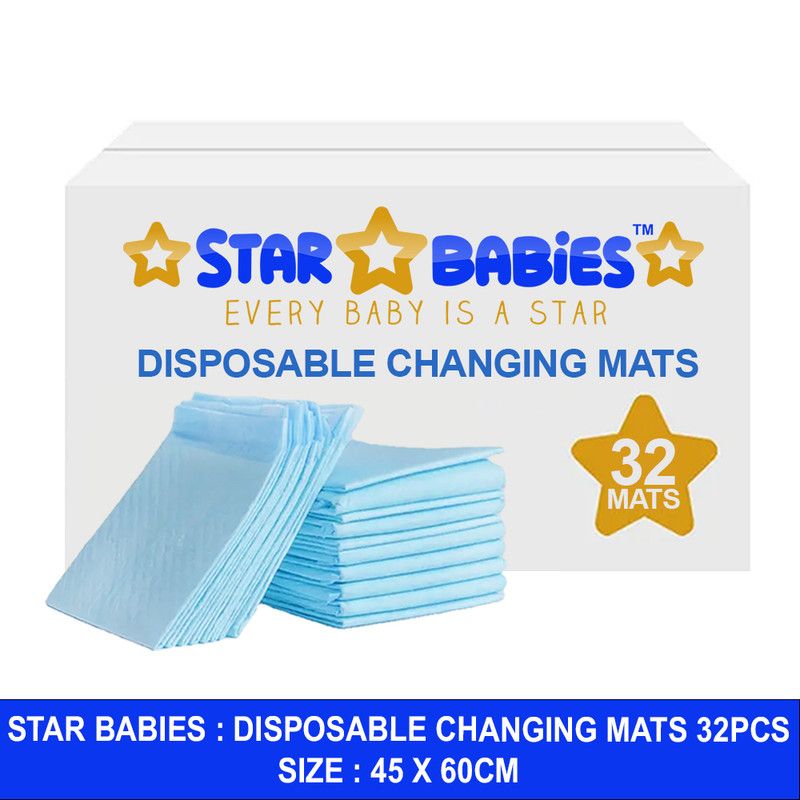 Star Babies - Disposable Changing Mats - Blue - 32 Pcs