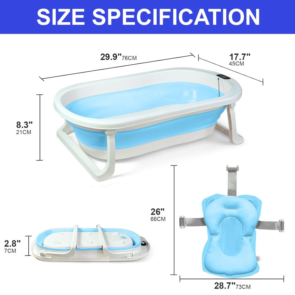 Star Babies - Baby Foldable Bathtub With Thermometer & Bathmat Set - Blue