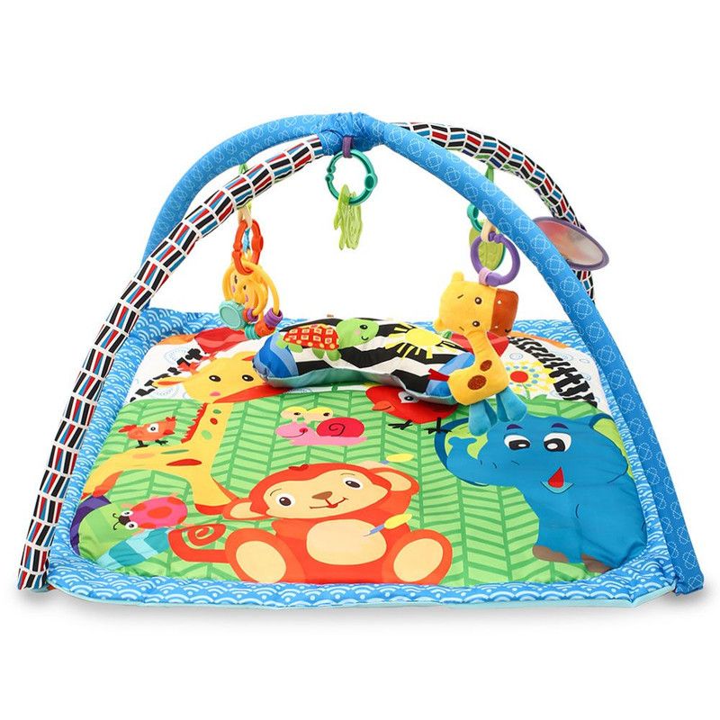 Factory Price - Wild Life Printed Activity Play Gym With Soft Neck Pillow And Removable Toys - Blue