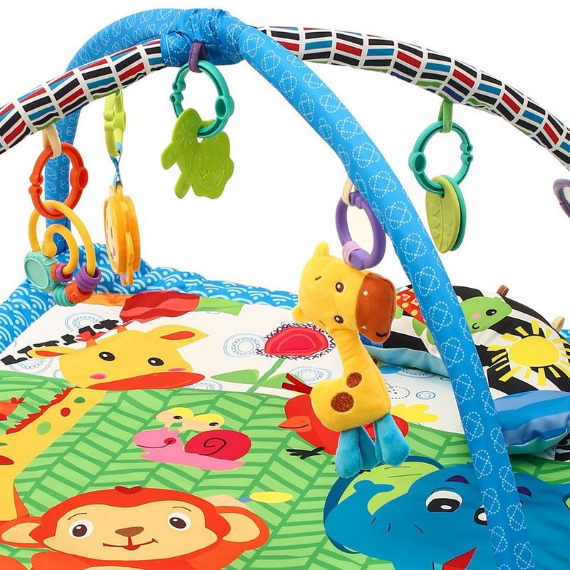 Factory Price - Wild Life Printed Activity Play Gym With Soft Neck Pillow And Removable Toys - Blue