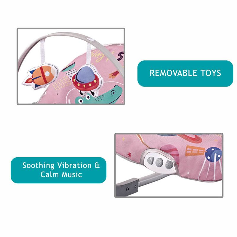 Factory Price - Printed Baby Bouncer With Music & Toys - Space Pink