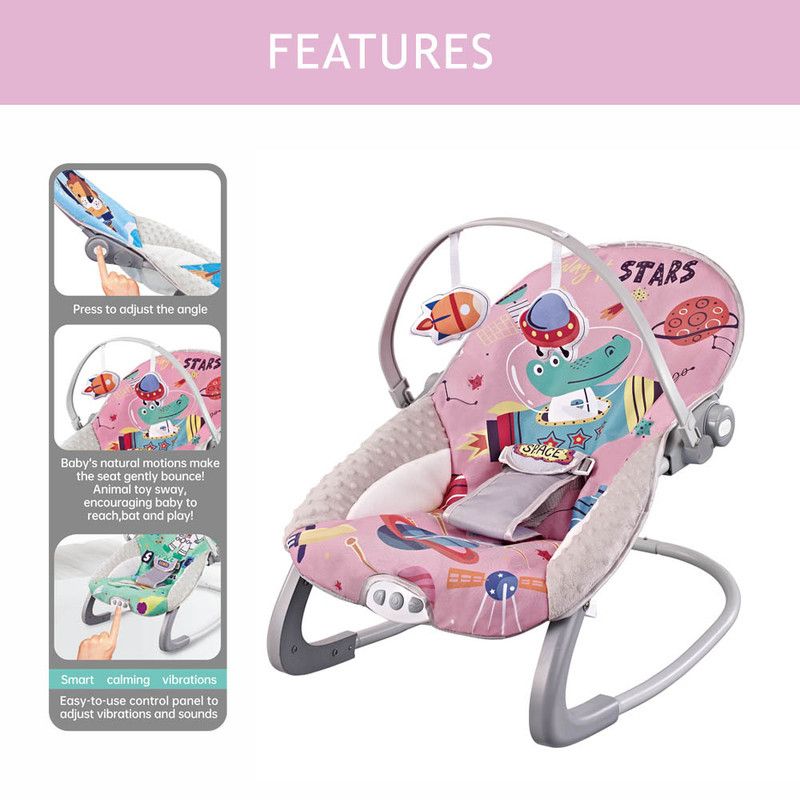 Factory Price - Printed Baby Bouncer With Music & Toys - Space Pink