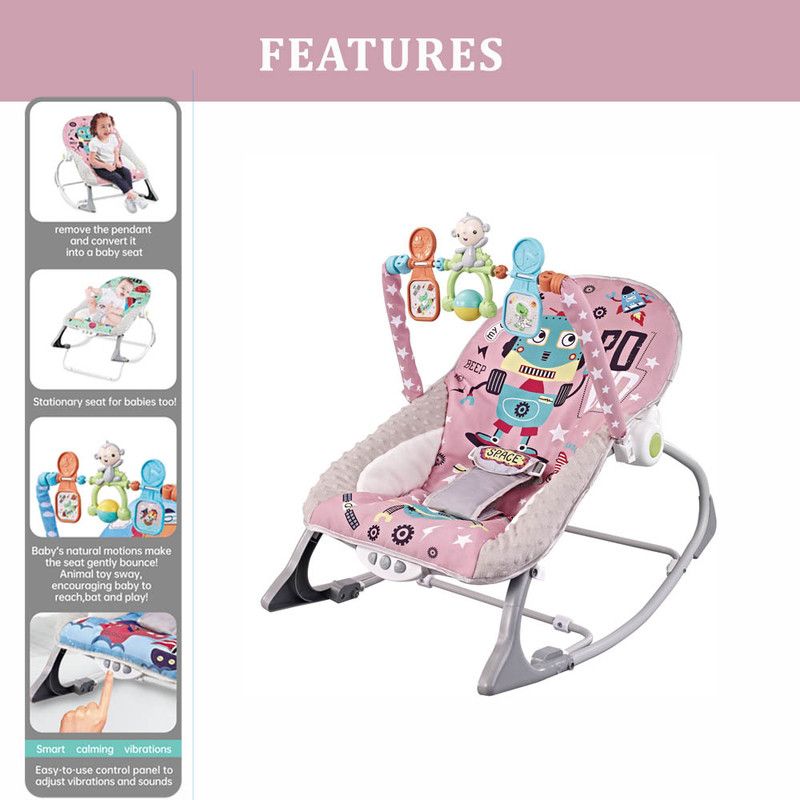 Factory Price - Printed Baby Rocker With Music & Toys - Space Pink