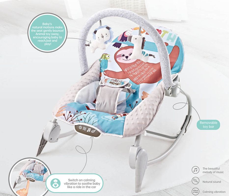 Factory Price - Printed Baby Rocker With Music & Toys - Blue