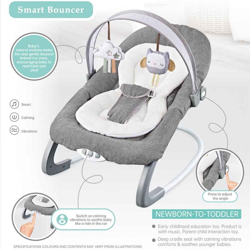 Factory Price - Royal Baby Bouncer With Toys & Music - Grey