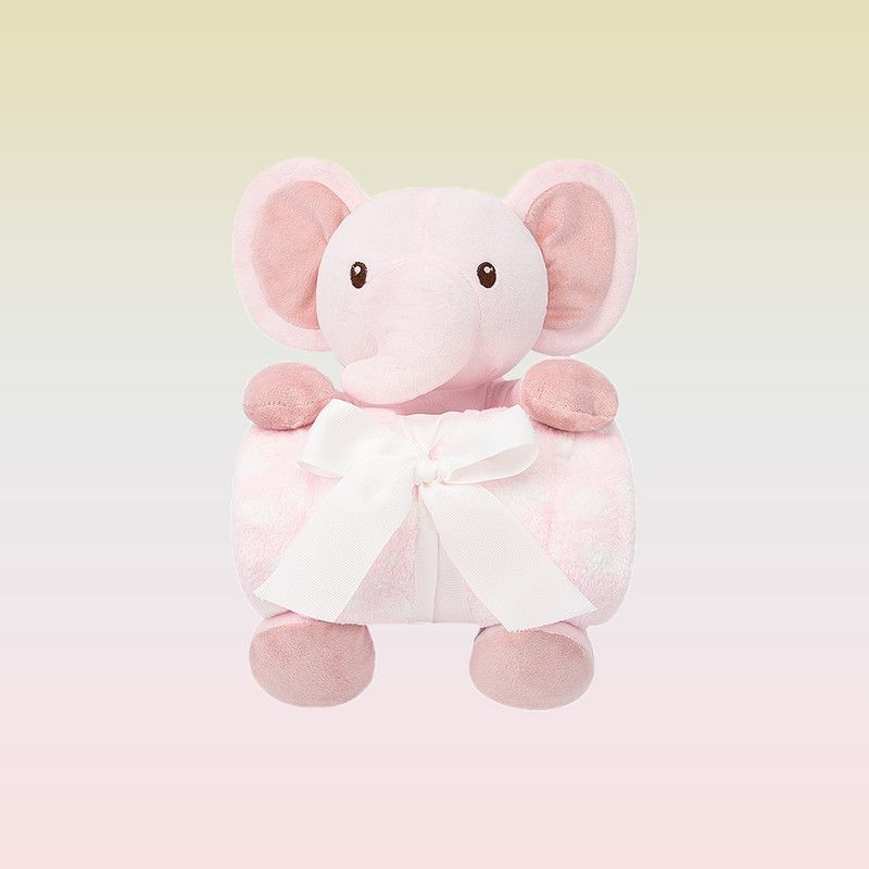 Factory Price - Cuddly Elephant Toy & Blanket Gift Set For Newborn - Pink