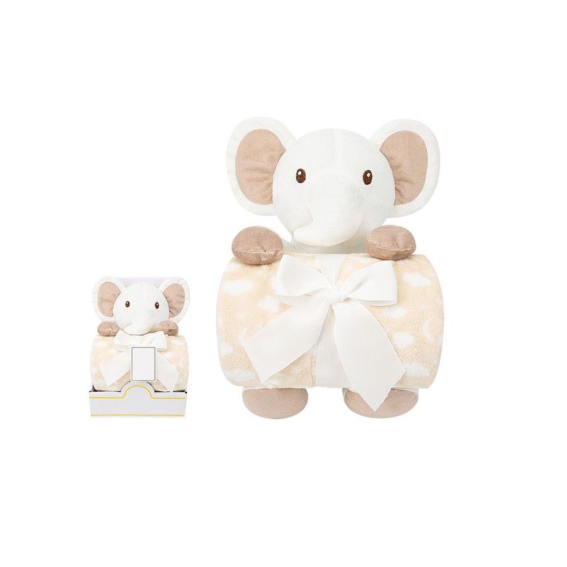 Factory Price - Cuddly Elephant Toy & Blanket Gift Set For Newborn - White