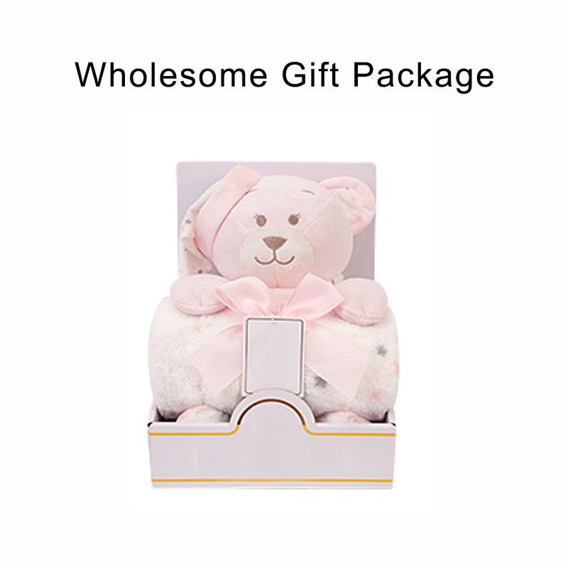 Factory Price - Animal Stuffed  Teddy Cuddly Toy & Blanket Gift Set For Newborn - Pink