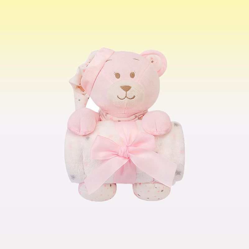 Factory Price - Animal Stuffed  Teddy Cuddly Toy & Blanket Gift Set For Newborn - Pink