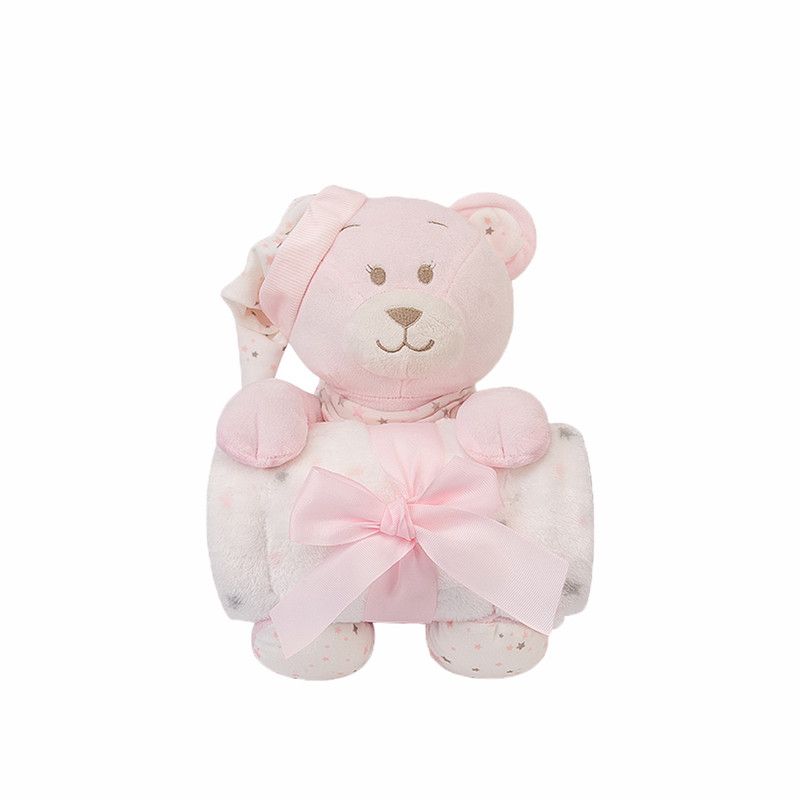 Factory Price - Animal Stuffed  Teddy Cuddly Toy & Blanket Gift Set For Newborn - Pink