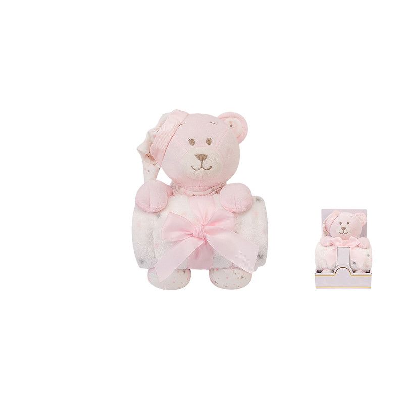 Factory Price - Animal Stuffed  Teddy Cuddly Toy & Blanket Gift Set For Newborn - Pink