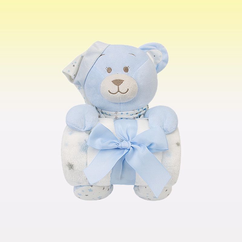 Factory Price - Animal Stuffed Cuddly Teddy Toy & Blanket Gift Set For Newborn - Blue