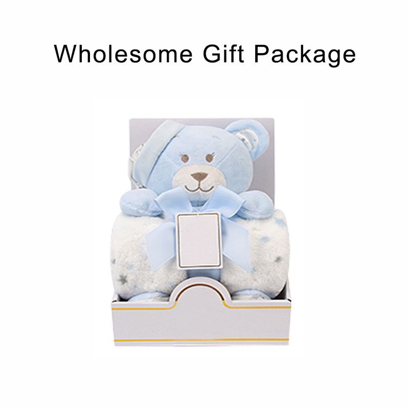 Factory Price - Animal Stuffed Cuddly Teddy Toy & Blanket Gift Set For Newborn - Blue