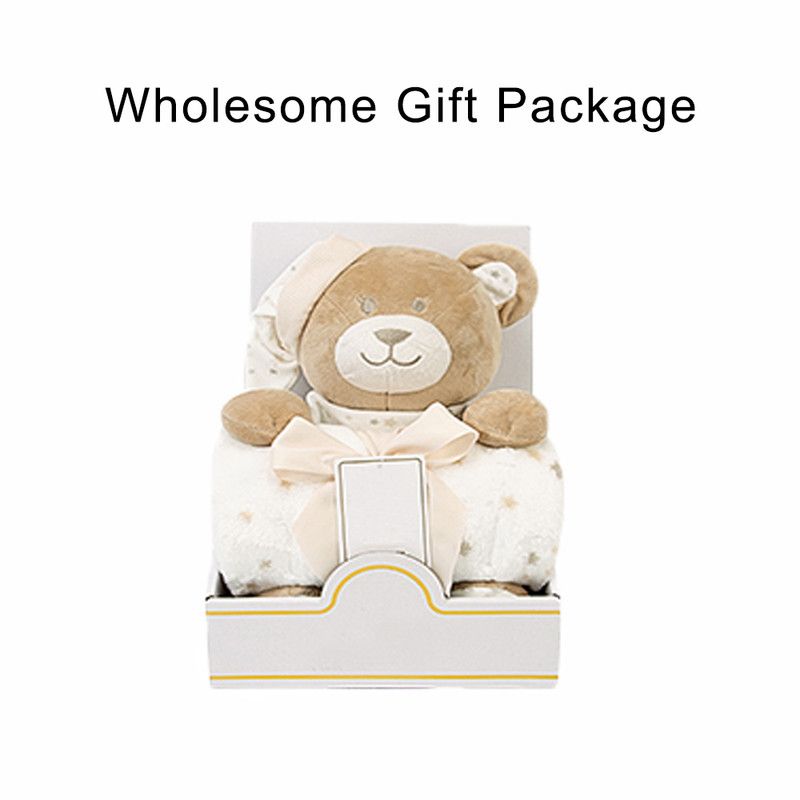 Factory Price - Animal Stuffed Cuddly Teddy Toy & Blanket Gift Set For Newborn - Brown