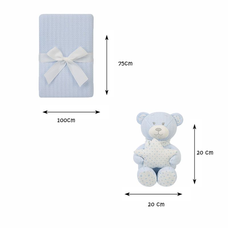 Factory Price - Lyra Cuddly Bear Toy & Blanket Gift Set For Newborn - Blue