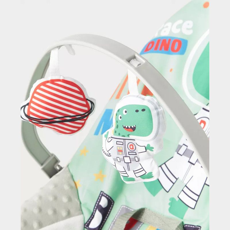 Factory Price - Printed Baby Bouncer - With Soothing Music & Removable Toys - Space Dino