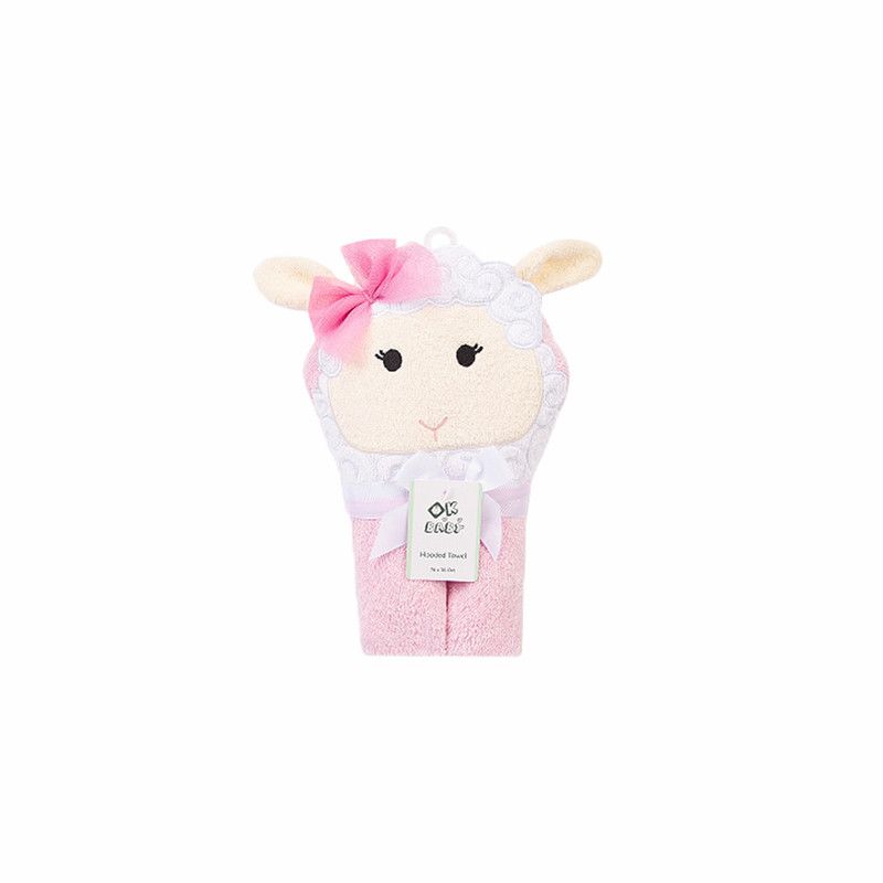 Factory Price - Animal Stuffed Newborn Hooded Towel Gift Set - Sheep - Pink