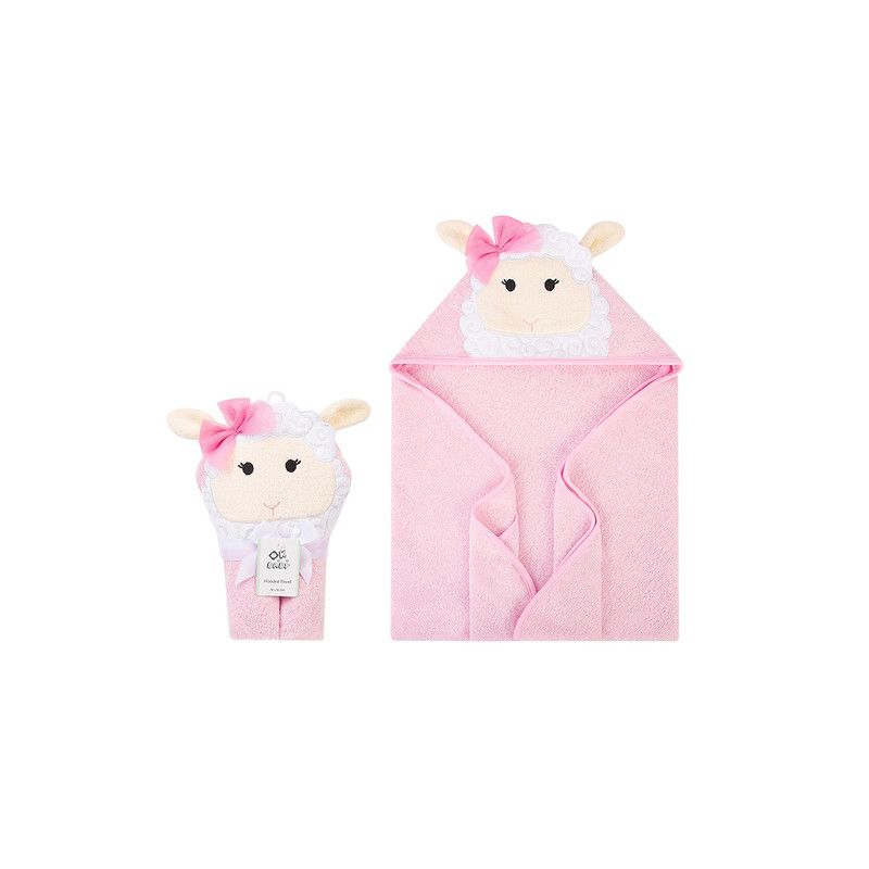 Factory Price - Animal Stuffed Newborn Hooded Towel Gift Set - Sheep - Pink