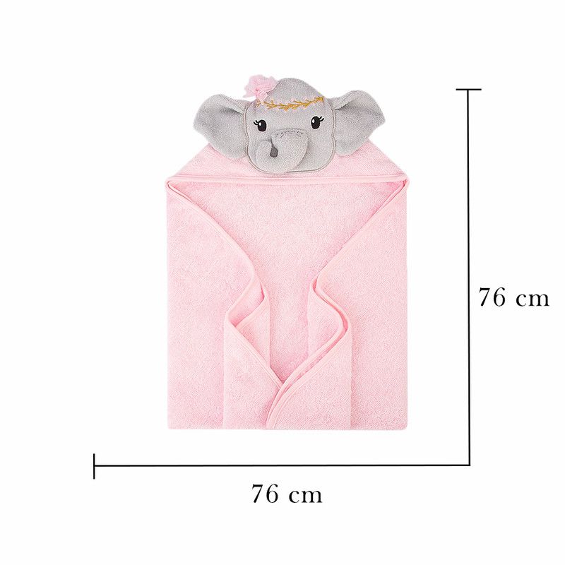 Factory Price - Animal Stuffed Newborn Hooded Towel Gift Set - Elephant - Pink/Grey