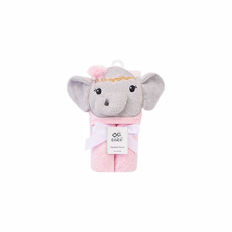 Factory Price - Animal Stuffed Newborn Hooded Towel Gift Set - Elephant - Pink/Grey