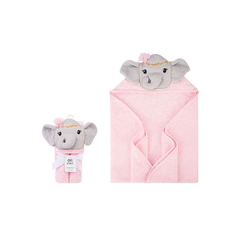 Factory Price - Animal Stuffed Newborn Hooded Towel Gift Set - Elephant - Pink/Grey