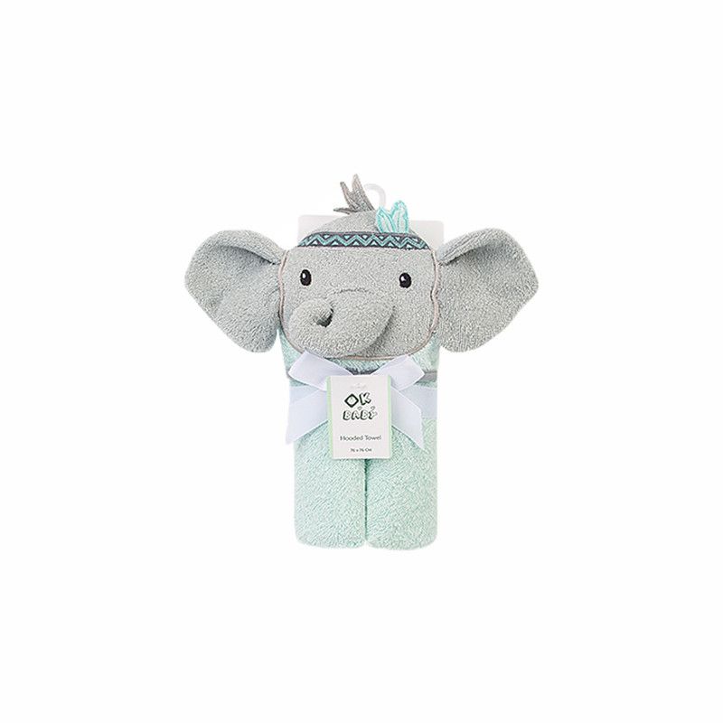 Factory Price - Animal Stuffed Newborn Hooded Towel Gift Set - Elephant - Green/Grey