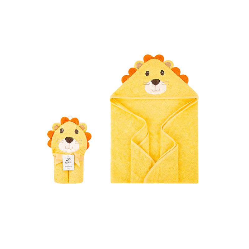 Factory Price - Animal Stuffed Newborn Hooded Towel Gift Set - Lion - Yellow