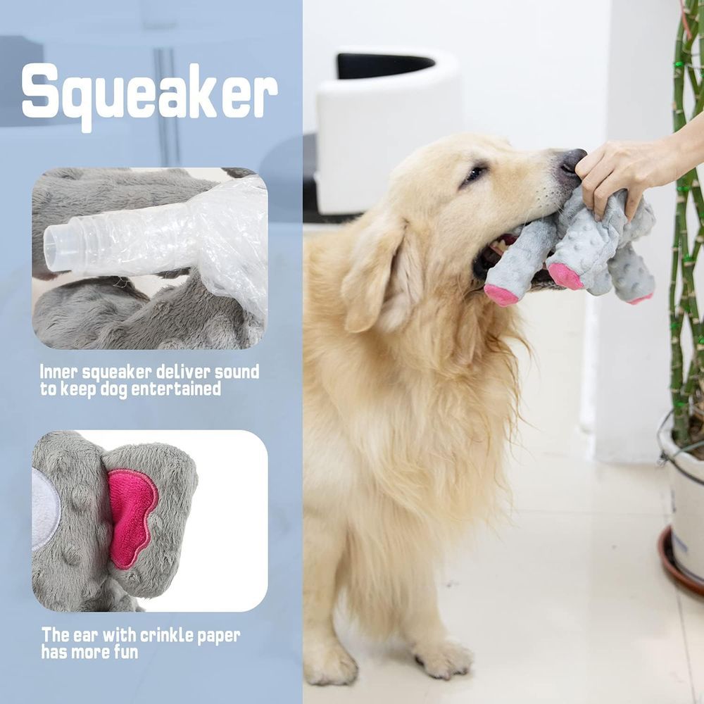 Nutrapet - Plush Pet Elephant Dog Toy - Grey/Pink