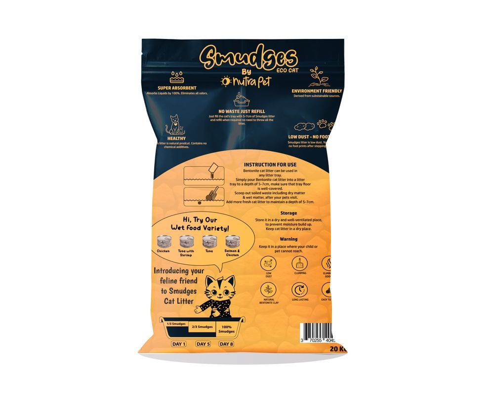 NutraPet - Smudges Eco Bentonite Non Scented Cat Litter - 20Kg