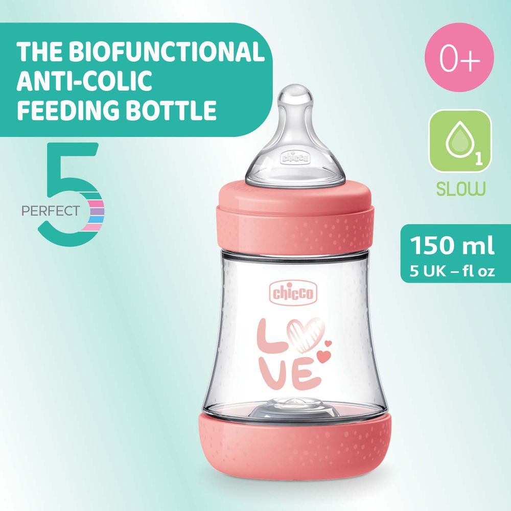 Chicco - Perfect 5 Anti Colic Feeding Bottle - 150ml - Pink