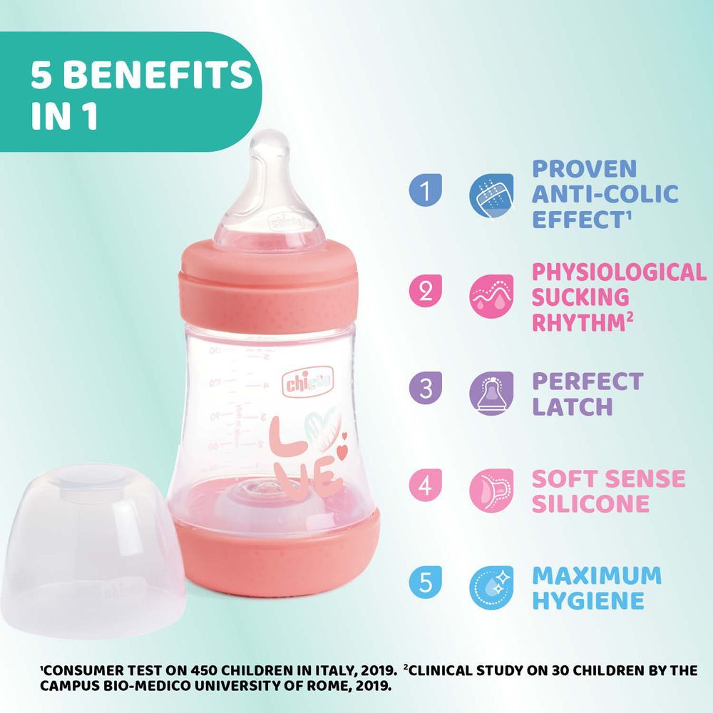 Chicco - Perfect 5 Anti Colic Feeding Bottle - 150ml - Pink