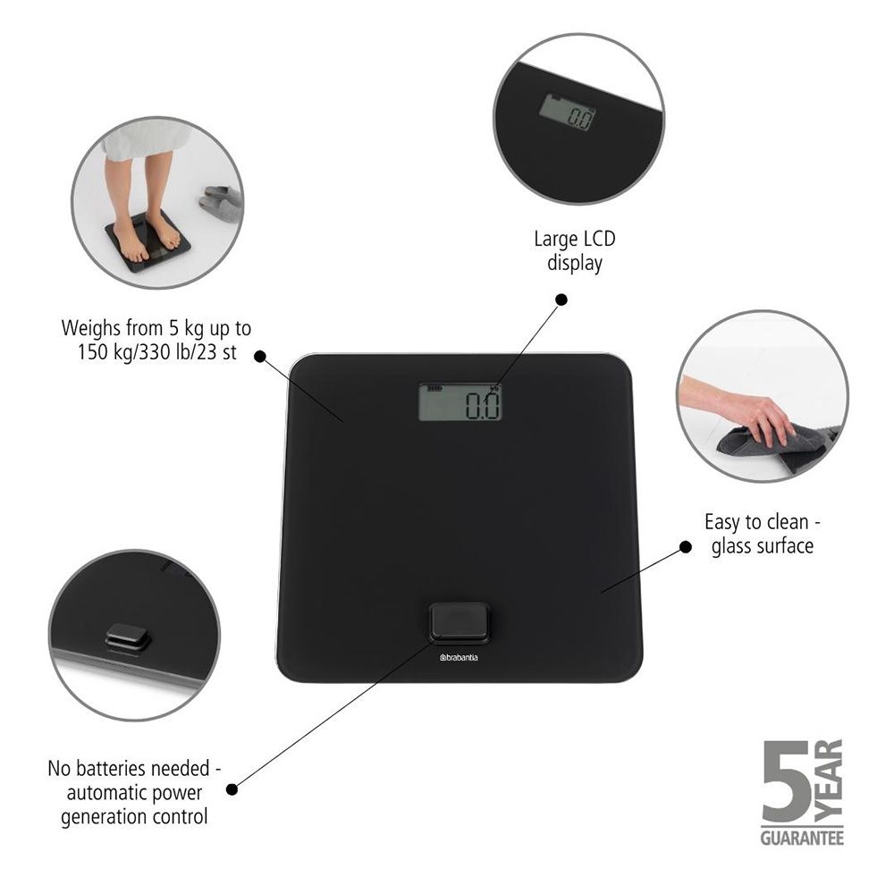 Brabantia - Digital Bathroom Scale Without Battery - Dark Grey