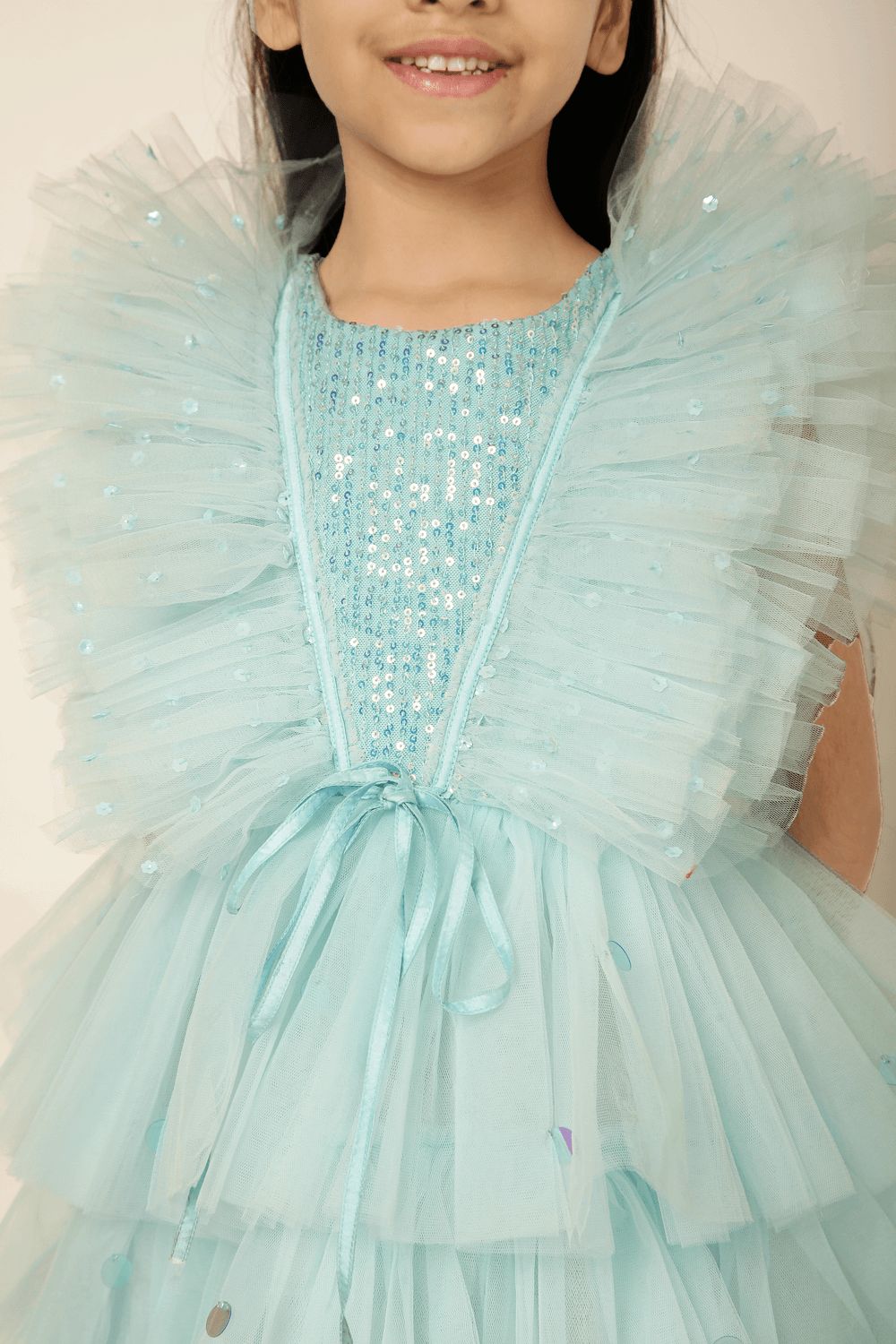 A Little Fable - Aqua Sequin Regalia Gown - Sky Blue