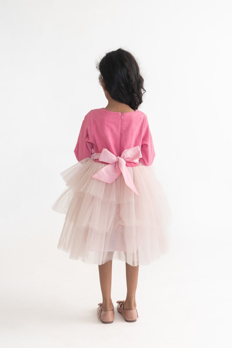 A Little Fable - Girl's Cord Fiore Dress - Pink