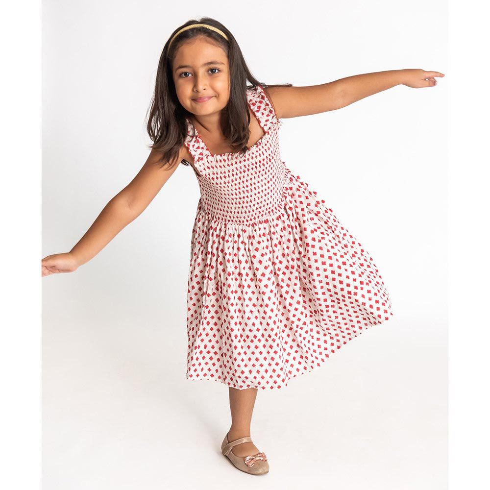 A Little Fable - Smock Dress - Red And White