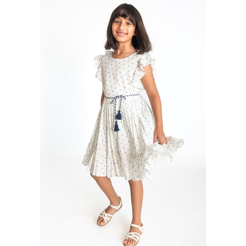 A Little Fable - Ditsy Flutter Dress - White