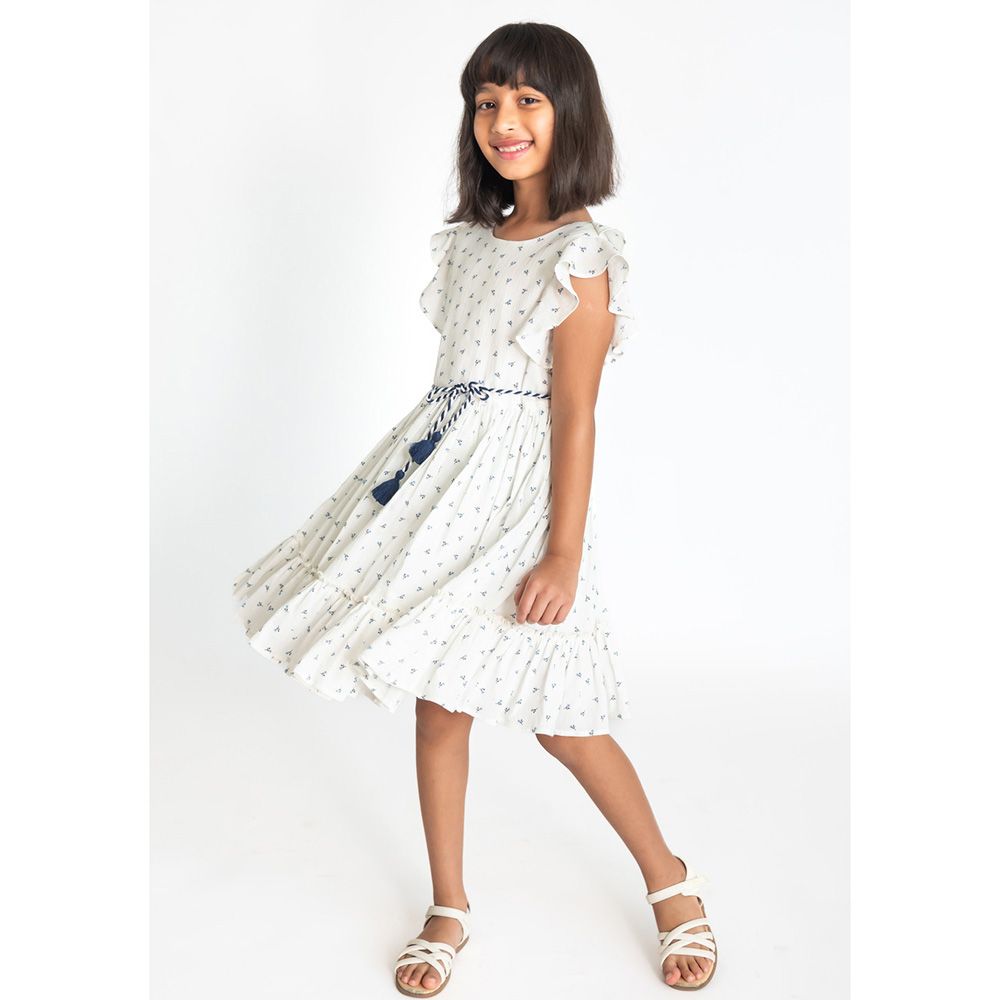 A Little Fable - Ditsy Flutter Dress - White