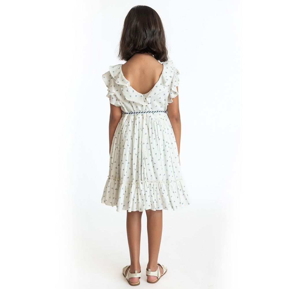 A Little Fable - Ditsy Flutter Dress - White