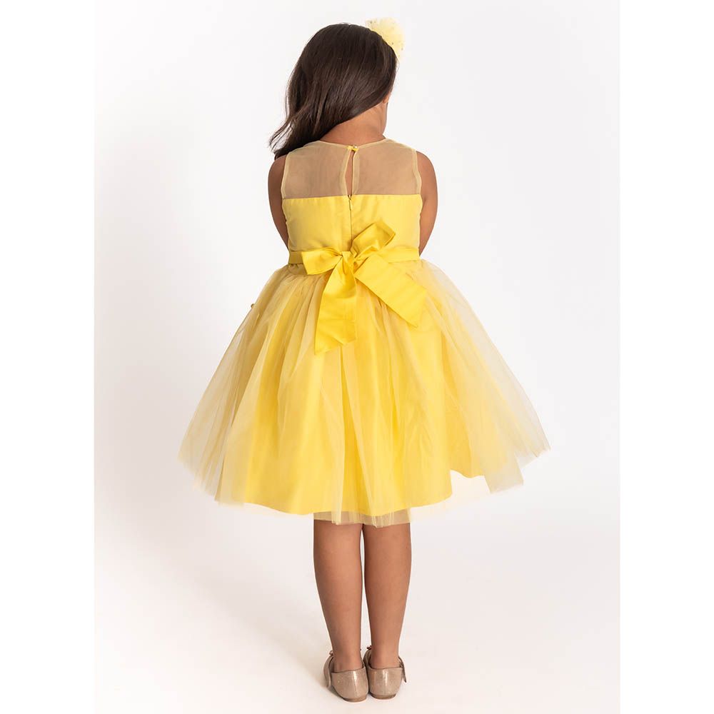 A Little Fable - Marigold 3D Flower Dress - Yellow