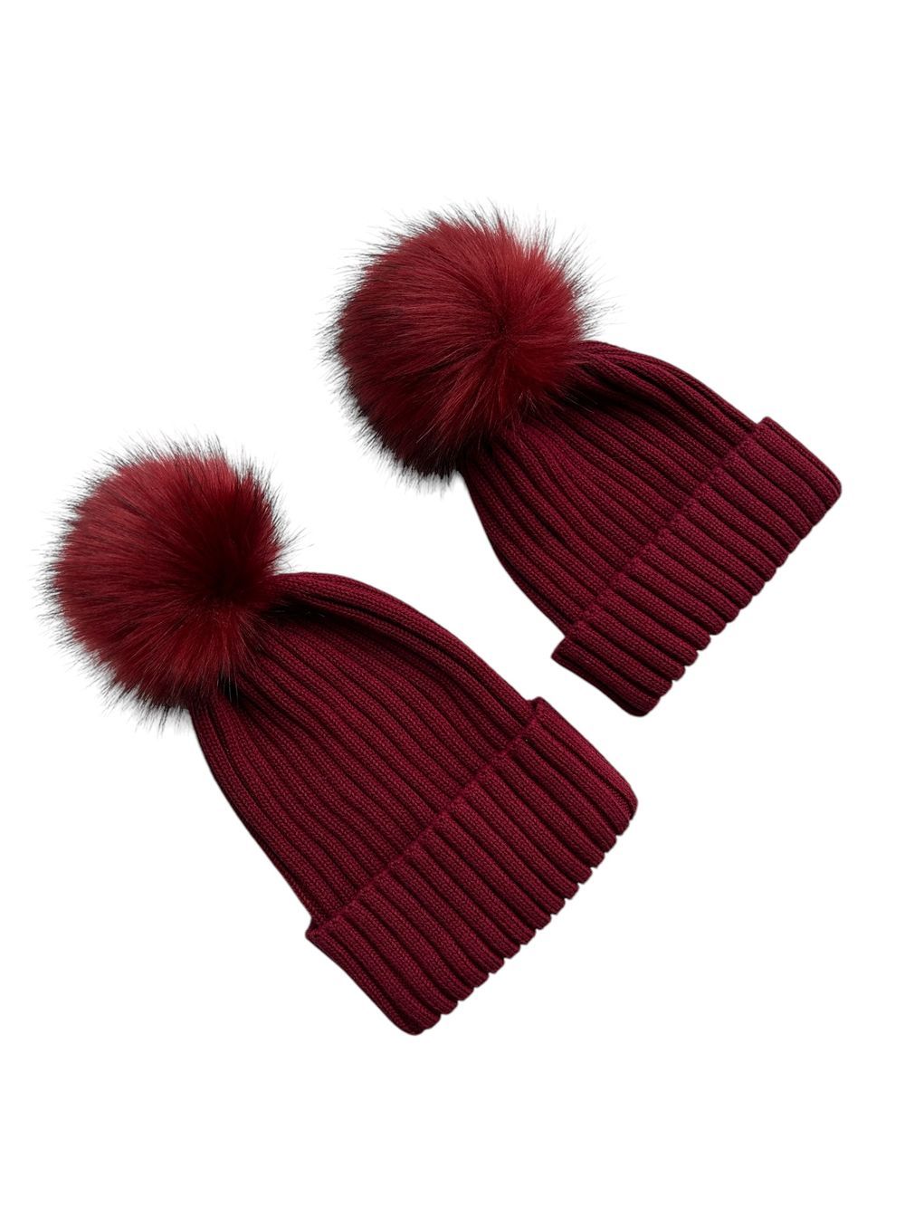 Accouchee - Mom And Me Beanie Set - Burgundy - 2 Pcs