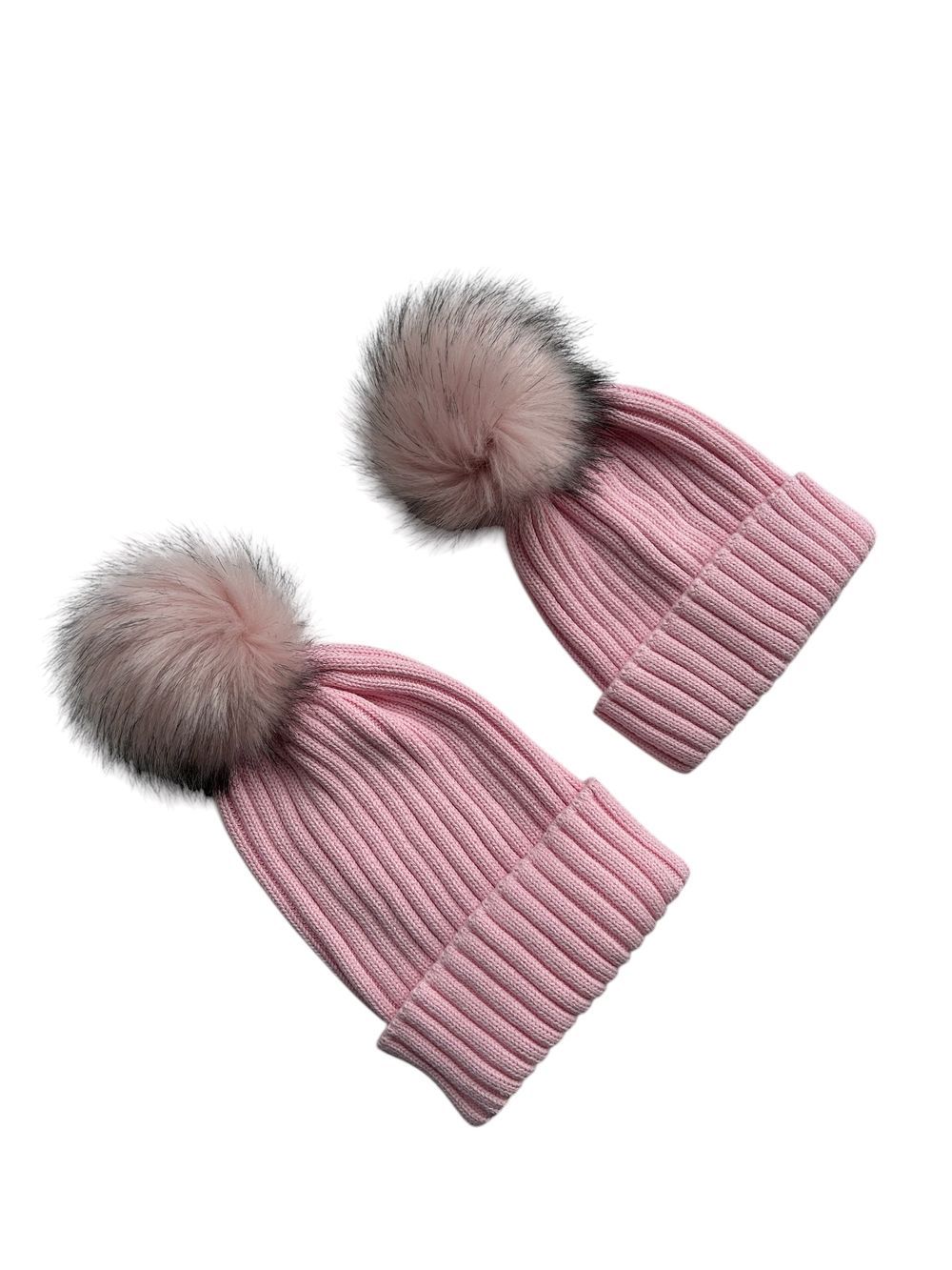 Accouchee - Mom And Me Beanie Set - Light Pink - 2 Pcs